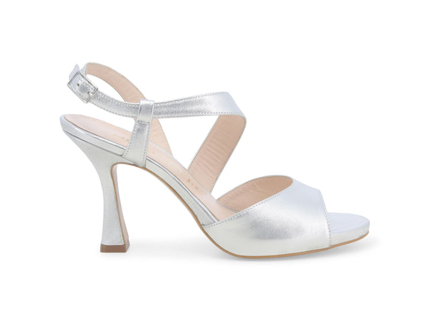 Melluso Sandalo Elegante Tacco Alto in Pelle Metallizzata Argento E1805W-235621